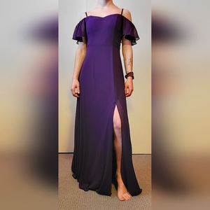 Purple Sweetheart Neck Off-Shoulder Strap Dress w Slit